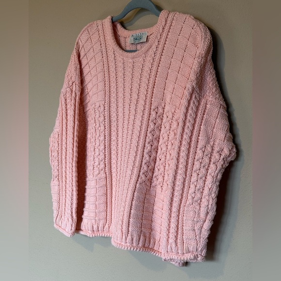 Blarney Woolen Mills Pink Irish Cotton Wool Chunky Cable Knit Sweater Medium - Picture 3 of 6